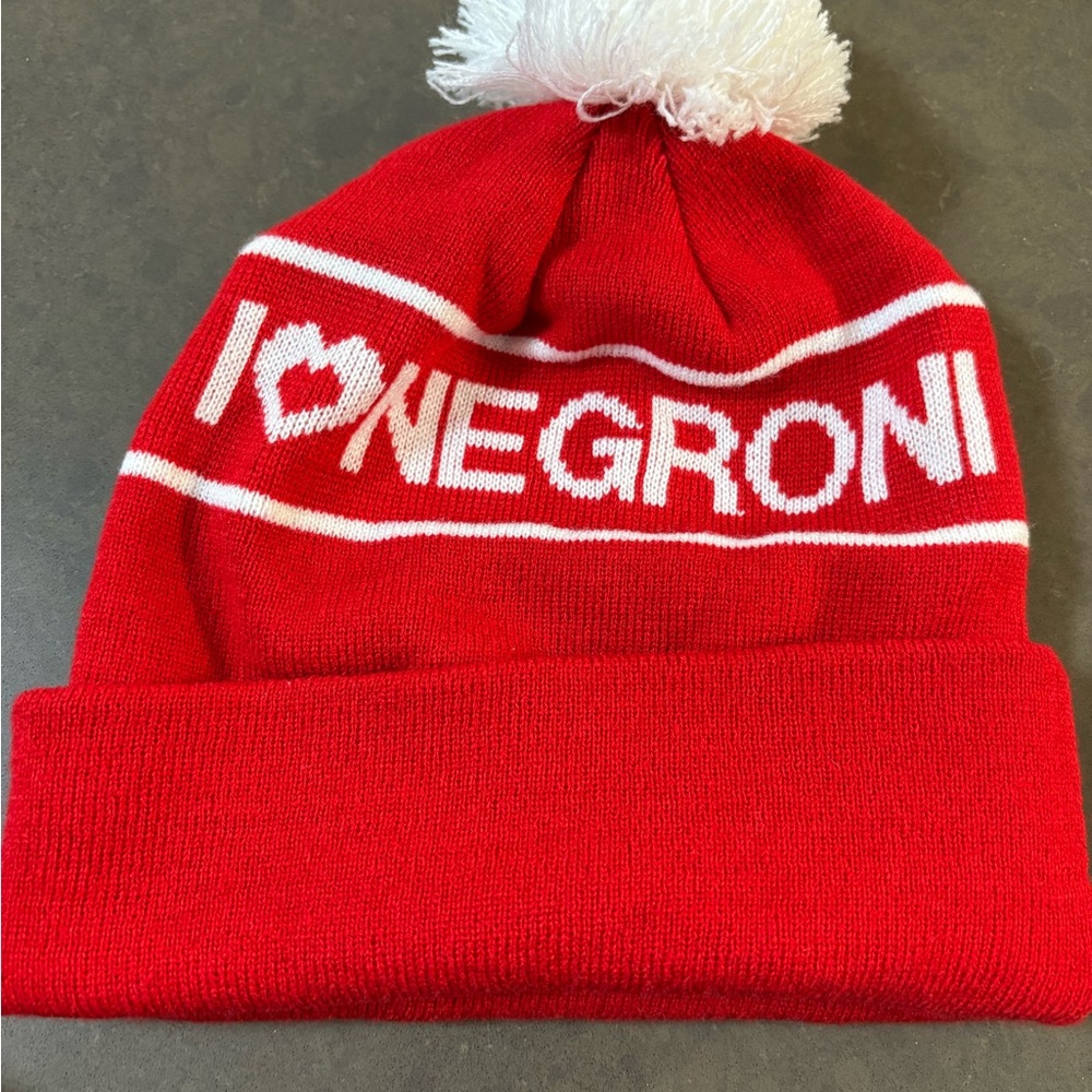 Vintage new old deadstock Campari Negroni winter hat toque with Pom Pom